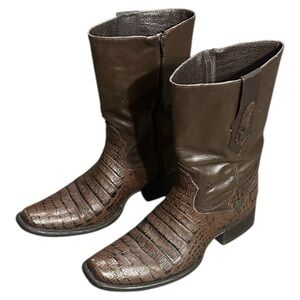 Cowboy Boots – Genuine Leather, Croc-Embossed Toe.